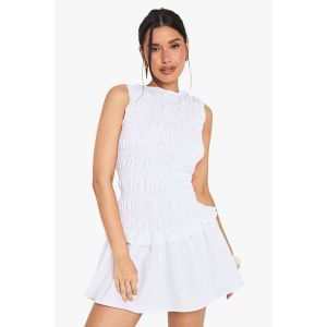 Grande Robe Mini Patineuse Sans Manches À Taille Basse Froncée - Blanc - 44, Blanc