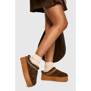 Mules Cosy À Plateforme Leopard Borg - 40, Leopard