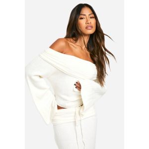 Pull-Over Bardot En Maille Douce À Bord Côtelé - Blanc Écru - M, Blanc Écru