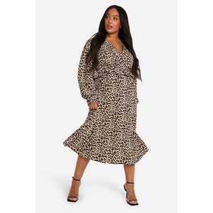 Robe Midi Portefeuille Léopard Tissé "Plus" - Leopard - 50, Leopard