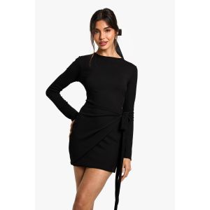 Robe Mini Enveloppante À Manches Longues - Noir - 44, Noir