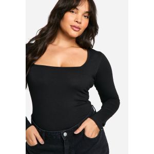 Grande Taille - Body À Col Carré Et Manches Longues - Noir - 46, Noir