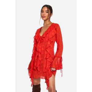 Robe Mini À Froufrous Paisley Burnout - Russet - 42, Russet