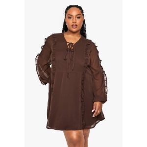 "Plus" Robe Chemise Volumineuse En Mousseline Pour Grandes Tailles - Marron Chocolat - 46, Marron Chocolat