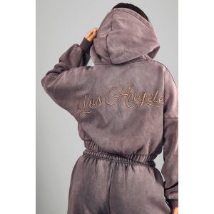 "Petite" Sweat À Capuche Zippé Lavé Los Angeles Brodé - Gris Anthracite - S, Gris Anthracite