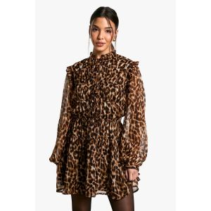 Robe Chemisier En Chiffon À Imprimé Léopard - Marron - 36, Marron