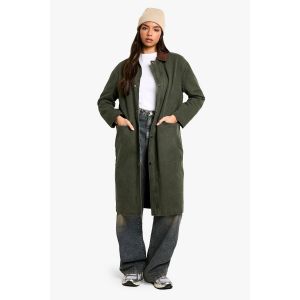 Veste Barn Midaxi Avec Détail De Col En Velours Côtelé - Vert Kaki - 36, Vert Kaki