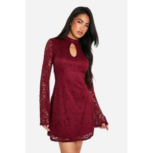 Robe Skater En Dentelle À Manches Flare Avec Décolleté Trou De Serrure - Plume - 36, Plume