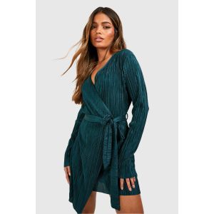 Robe Mini Portefeuille En Plissé - Vert Émeraude - 36, Vert Émeraude