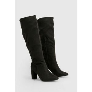 Large Fit Faux Suede Block Heel Knee High Boots - Noir - 36, Noir