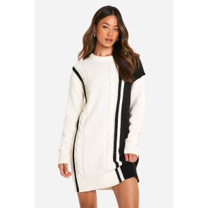 Robe Pull Longue À Détails En Panneaux En Maille Torsadée - Blanc Cassé - M, Blanc Cassé