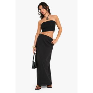 "Petite" Jupe Maxi En Lin À Dos Fendu - Noir - 42, Noir
