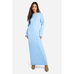 Robe Maxi En Maille Côtelée Large Et Douce - Bleu - S, Bleu