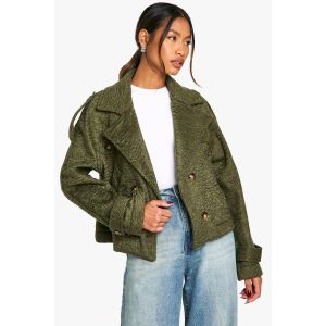 Veste Double Boutonnage À L'Aspect Laine Texturée - Vert Kaki - 40, Vert Kaki