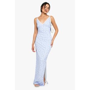 Robe Maxi Colonne Avec Garniture En Dentelle Ditsy - Bleu - 38, Bleu