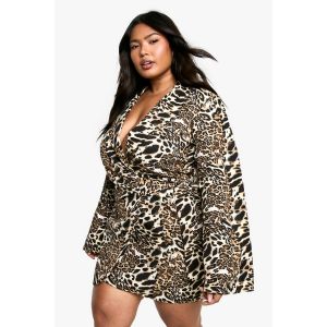 Robe Blazer Sur-Mesure Grande Taille À Imprimé Léopard Et Détail Boucle - Marron - 44, Marron
