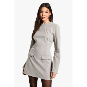 Robe Mini Ajustée À Manches Longues Et Coupe En A - Marron Taupe - 36, Marron Taupe