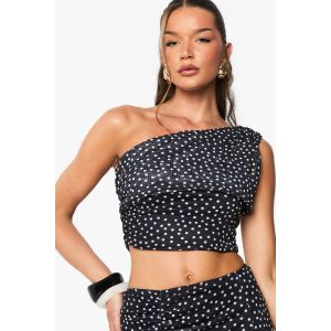 Polka Dot Mesh Off Shoulder Top - Noir - 40, Noir