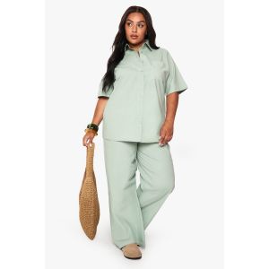 Pantalon Taille "Plus" En Popeline De Coton À Jambe Large - Vert Mastic - 54, Vert Mastic