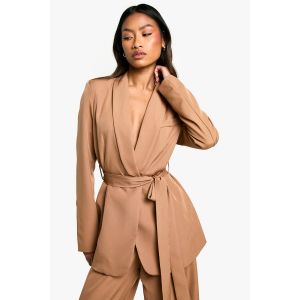 Blazer Tissé Cintré À Ceinture - Marron Camel - 38, Marron Camel