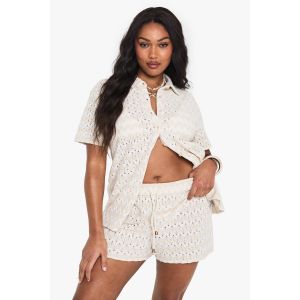 "Plus" Short De Plage Tricoté Zig Zag Grande Taille - Beige - 54, Beige