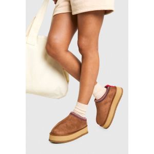 Mules Cosy À Plateforme Avec Détail Brodé - Marron Noisette - 38, Marron Noisette
