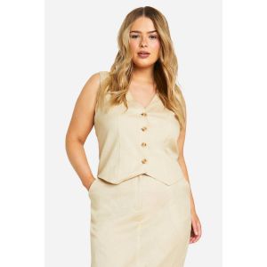 "Plus" Gilet Grande Taille Look Lin - Gris Pierre - 56, Gris Pierre