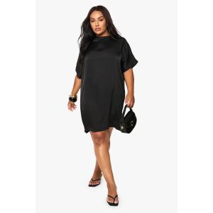 Robe T-Shirt Oversize En Satin - Noir - 50, Noir