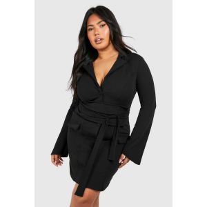 "Plus" Obi Waist Skort Blazer Dress - Noir - 52, Noir