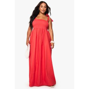 Robe Maxi En Popeline De Coton Grande Taille À Bretelles Nouées - Rouge - 50, Rouge