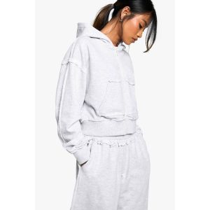 Reverse Loopback Hoodie Crop Boxy À Zip Intégral - Gris - Xl, Gris
