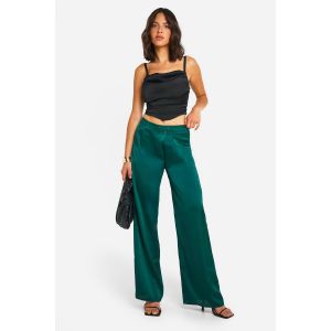 Pantalon Large En Satin Avec Détail Drapé - Bleu Sarcelle - 34, Bleu Sarcelle