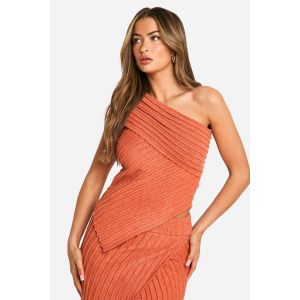 Haut Tricoté Asymétrique En Côtes Premium - Orange Pêche - M, Orange Pêche