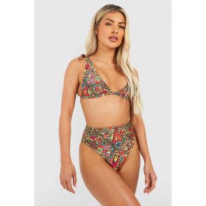 Ensemble Bikini Léopard Paisley Taille Haute À Nouer - Rouge - 36, Rouge