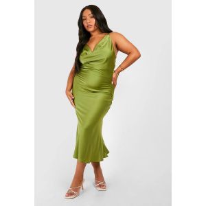 Robe Mi-Longue "Plus" Avec Encolure Drapée Et Détail Au Dos - Vert Kaki - 54, Vert Kaki