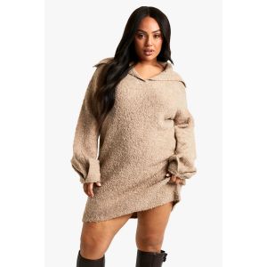 "Plus" Borg Robe Mini Oversize Avec Détail De Col - Marron Camel - 48, Marron Camel
