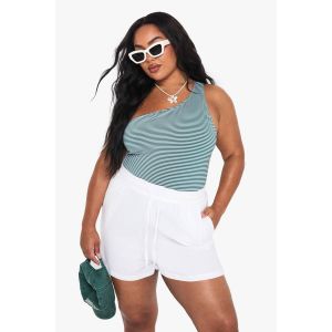 Maillot De Bain Grande Taille À Rayures Seersucker Une Épaule - Vert - 50, Vert