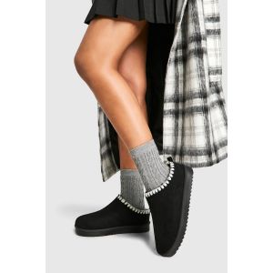 Contrast Stitch Cosy Mules - Noir - 36, Noir