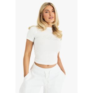 Bridal « Bride » Diamante Slogan Baby Tee - Blanc - 40, Blanc