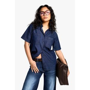 Chemise En Jean Chambray À Manches Courtes - Bleu Indigo - 40, Bleu Indigo