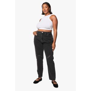"Plus" Basics Jeans Mom Déchirées À Taille Haute - Noir Délavé - 56, Noir Délavé