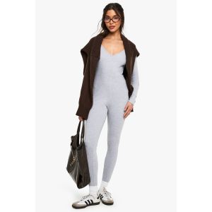Combinaison Basique En Côtes À Décolleté Plongeant - Gris - 44, Gris