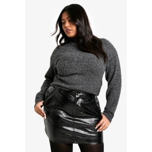 Jupe "Plus" Croc En Synthétique Micro-Mini - Noir - 54, Noir