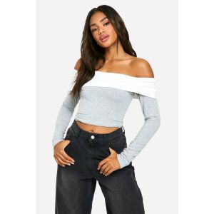 Haut À Manches Longues À Revers Contrasté - Gris Perle - 42, Gris Perle