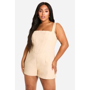 "Plus" Playsuit Corset Tissé - Marron Camel - 44, Marron Camel