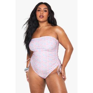 Maillot De Bain Bandeau À Imprimé Coquillage Et Garniture De Perles - Vert Kaki - 44, Vert Kaki