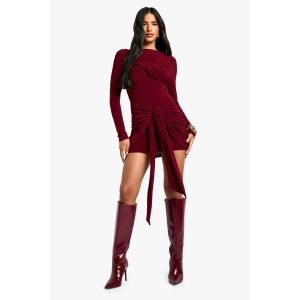 Robe Mini À Détails Torsadés Et Froncés - Rouge Bordeaux - 36, Rouge Bordeaux