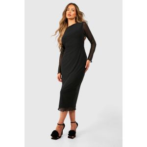 Mesh Long Sleeve Midaxi Dress - Noir - 36, Noir