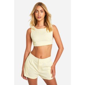 Crop Top Dos Nu À Carreaux - Citron - 40, Citron