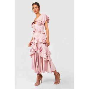 Robe Longue En Satin À Volants - Nude/Coquille D'Œuf - 36, Nude/Coquille D'Œuf